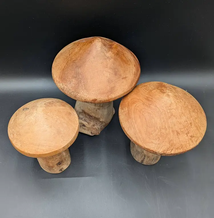 Set of 3 Hand turned wooden mushrooms