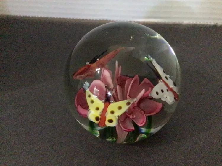 Butterflies On Pink Flower Paperweight