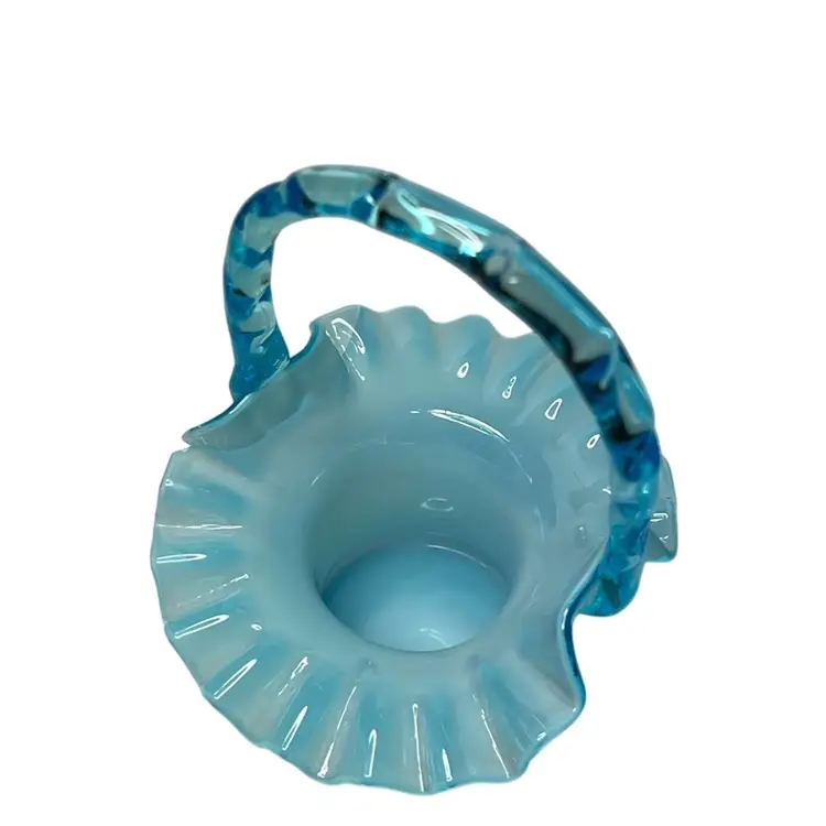 Vintage Fenton Blue Overlay Glass Basket