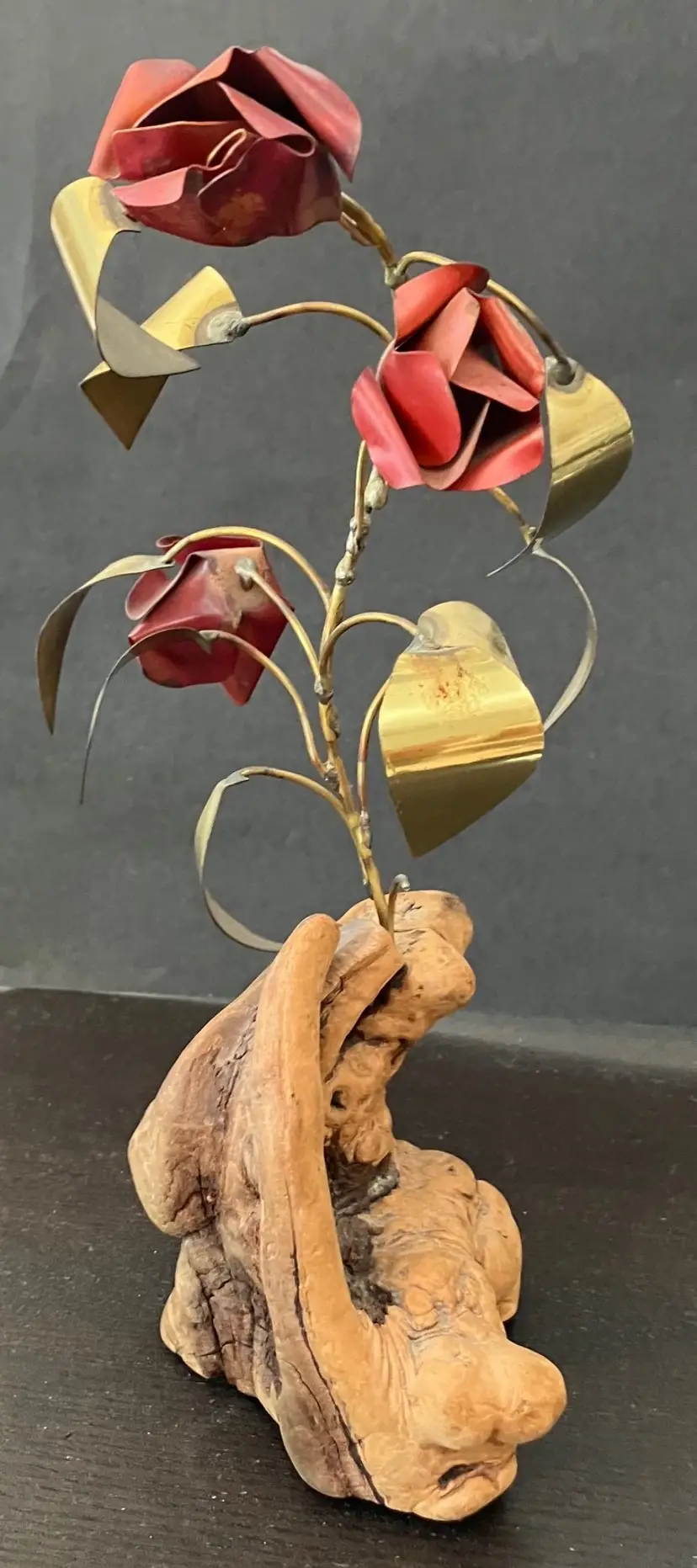 VTG 80s METAL ROSES ON WOOD HAND CRAFTED
