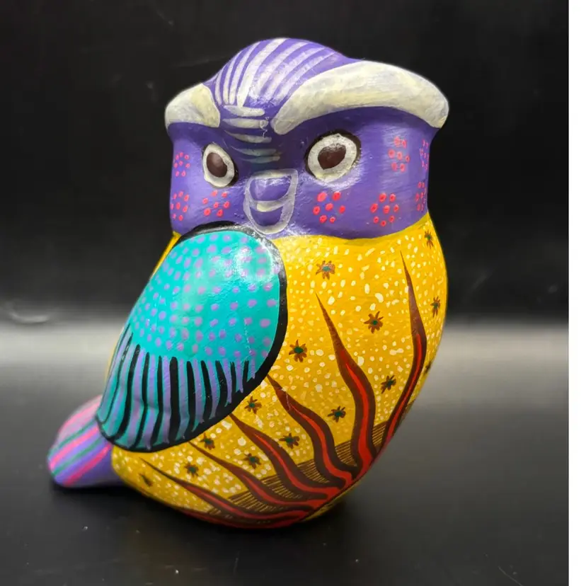 Colorful Mexican Folk Art Pottery Owl