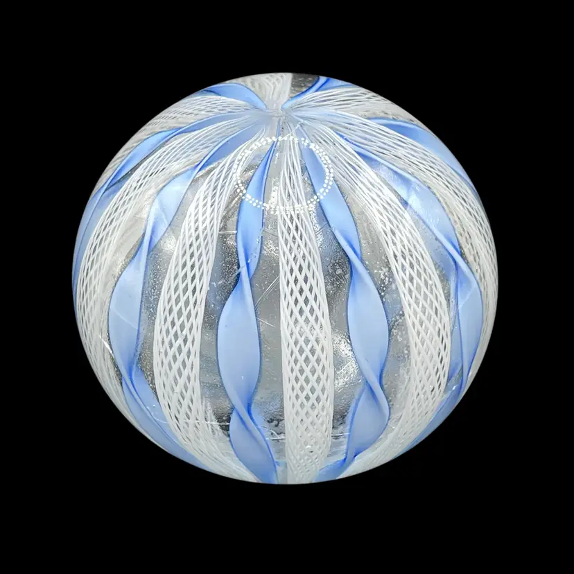 Murano Glass Blue Ribbon Zanifirico Garza Paperweight Internal Stress Cracks