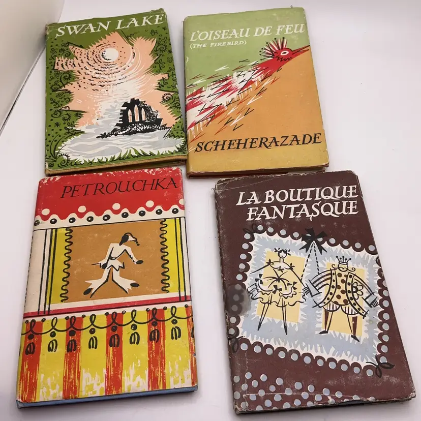VTG 1947 Miniature Ballet Themed Books Lot of 4 Swan Lake Firebird Petrouchka La Boutique Fantasque