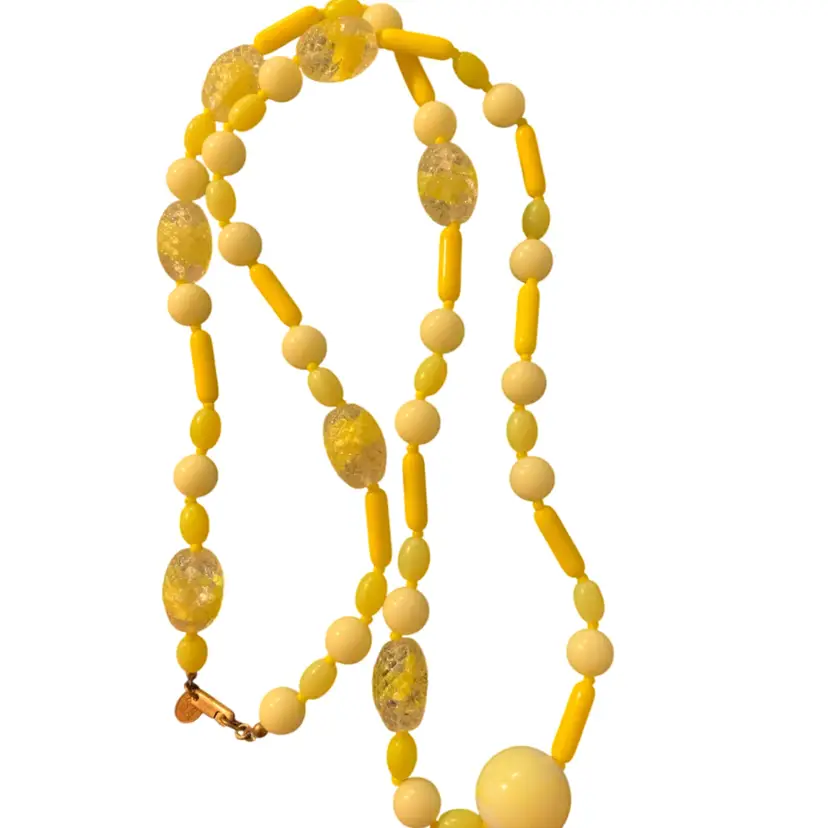 Miriam Haskell Yellow Vaseline Glass Single Strand Necklace