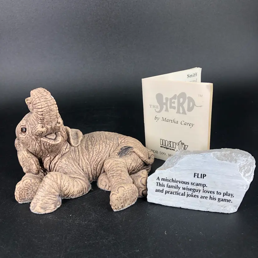 The Herd by Martha Carey “Flip" Baby Elephant Figurine Sculpture w/ Box