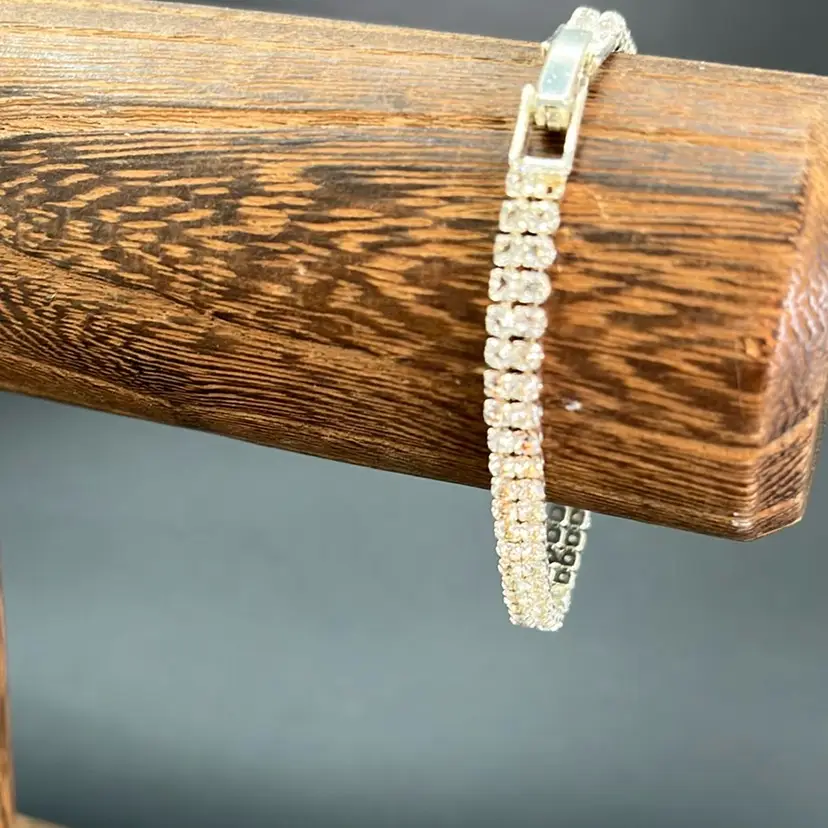 Small Rhinestone Bracelet, Fold Over Clasp, 5 3/4” Long