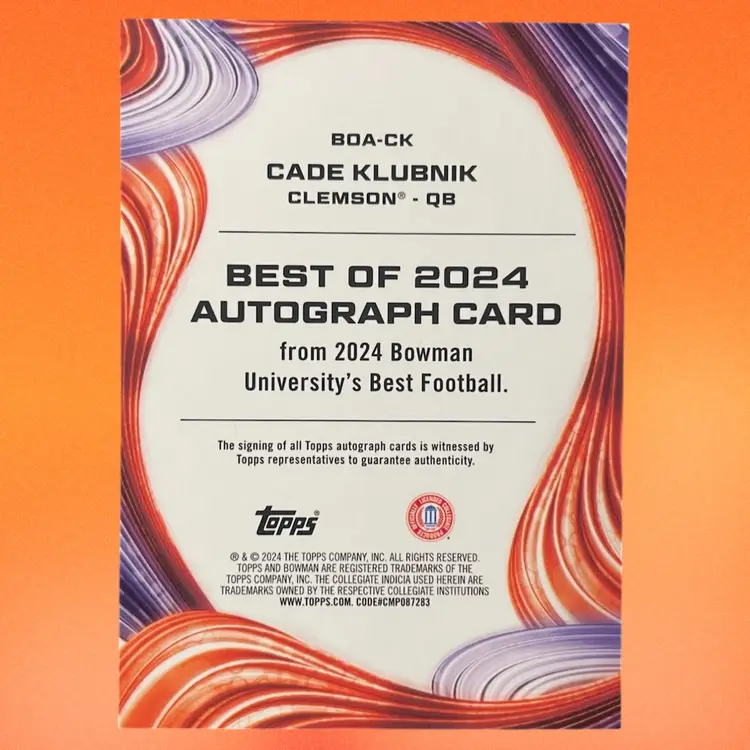 Cade Klubnik 7/15 Teal Geometric Refractor Auto (Breaker’s only) - 2024 Bowman’s Best U Football - Clemson Tigers
