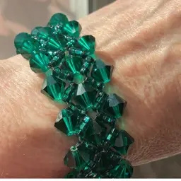 Dark Green Swarovski Crystal Bracelet with Gold Filled Filagree Box Clasp Artisan Made 7.5”