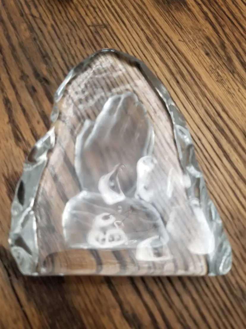 Vintage Glass Praying Hands in Ice Paperweight