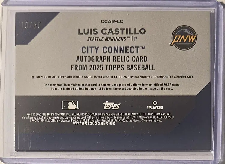 2025 Topps Series 2 City Connect Patch Auto Luis Castillo 18/50