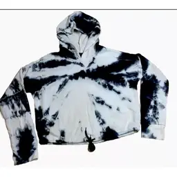 Rue21 Size Small Tie Dye Long Sleeve Pullover Crop Top Black White Hooded