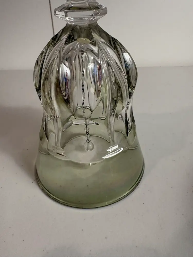 Global Art Hand Cut Lead Green and Clear Crystal Bell, West Germany