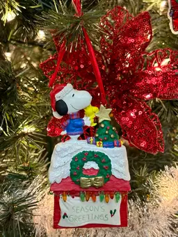 Snoopy and Woodstock on Doghouse Christmas Ornament