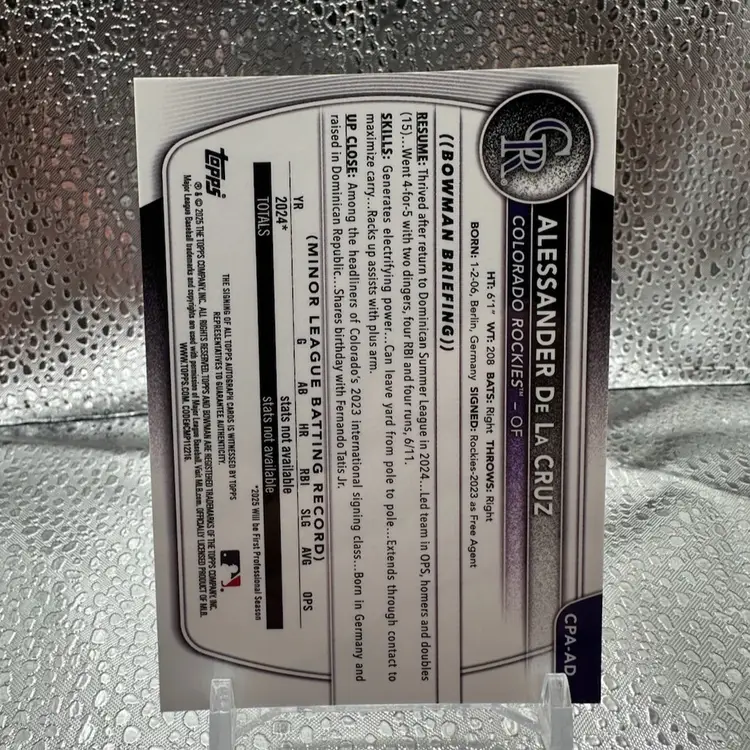 Alessander De La Cruz 2025 Colorado Rockies Bowman Chrome HTA Choice Auto /150