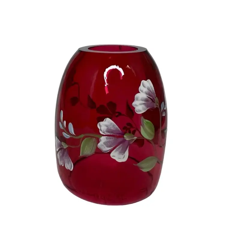 Fenton Fairy Light Lamp Top Shade Cranberry Glass Hand Painted Floral JK Spindler
