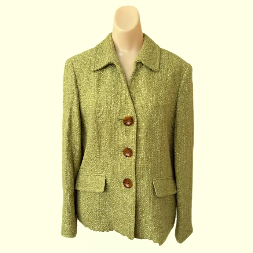 Talbots Apple Green Textured Blazer Jacket Size 6 Old Money Timeless Vintage