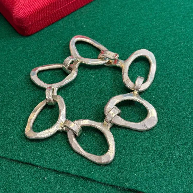 Jacob Hull B&D Denmark Bracelet 7-1/2” Silver Tone Modernist Large Link Hook Clasp