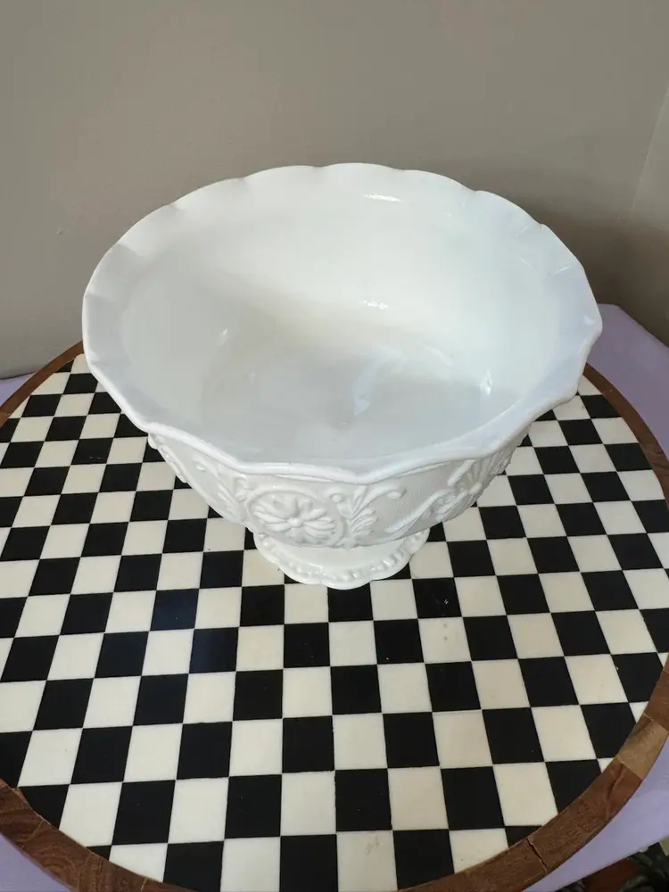 Mid-century milk glass pedestal bowl