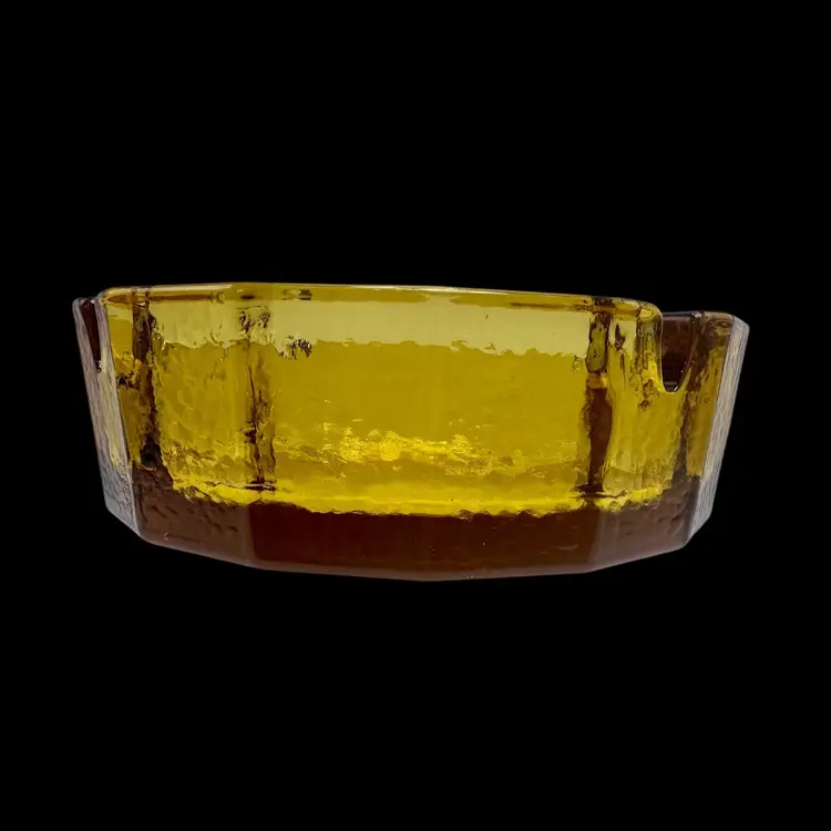 Vintage Blenko MCM Amber Art Glass Ashtray Pebbled with 4 Notch