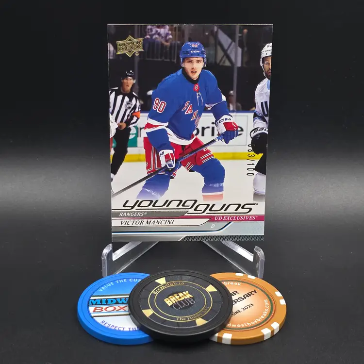 Victor Mancini Rookie YG 2024-25 Upper Deck Series 2 Hockey Young Guns Exclusives Parallel Numbered 83/100 Card #464 - New York Rangers