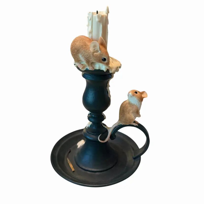 Sherratt & Simpson - Mice pair on Candlestick (55197). Hand crafted & painted