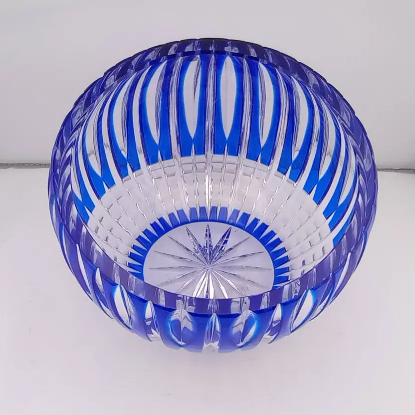 Bohemain crystal bowl, cobalt cut to clear