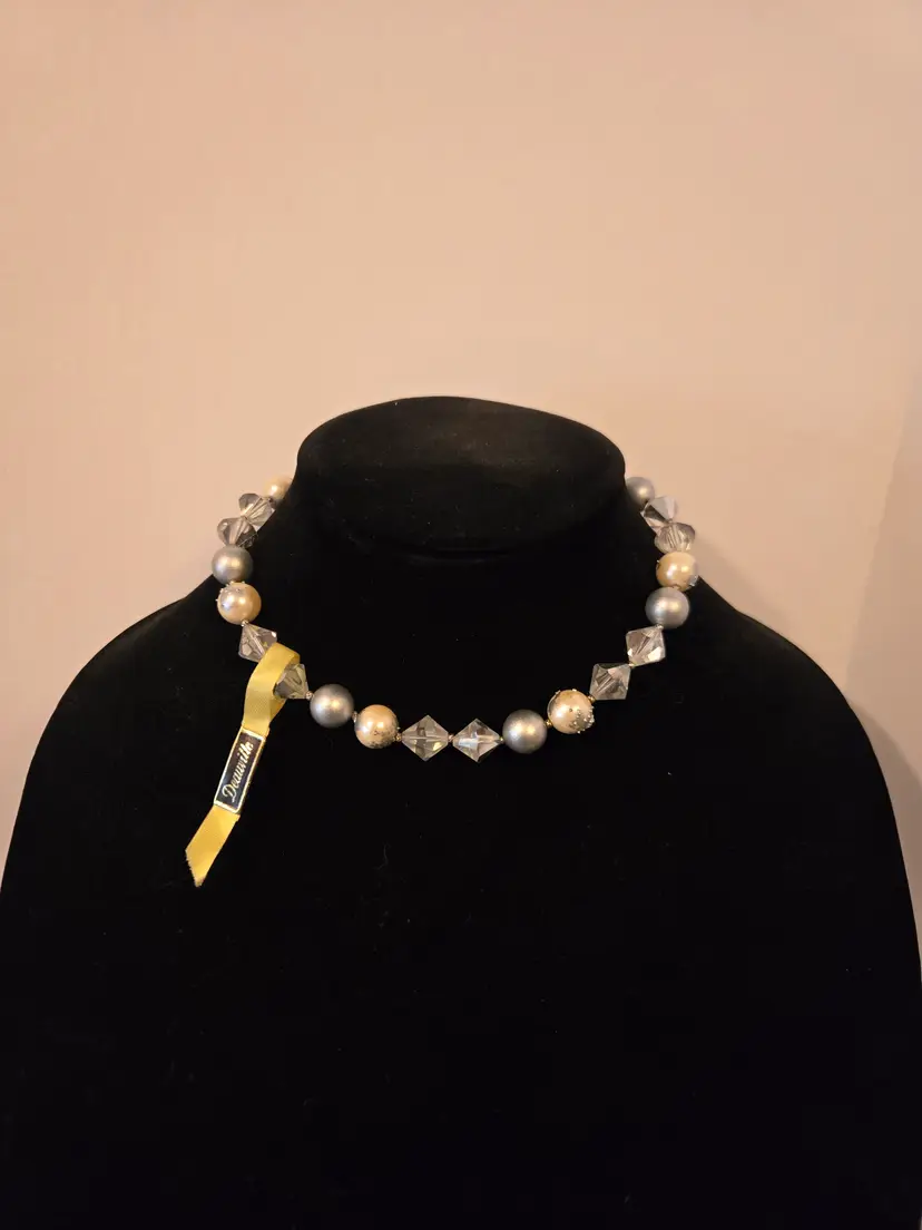 Vintage New Old Stock Deauville Silvertone Beaded Choker Necklace