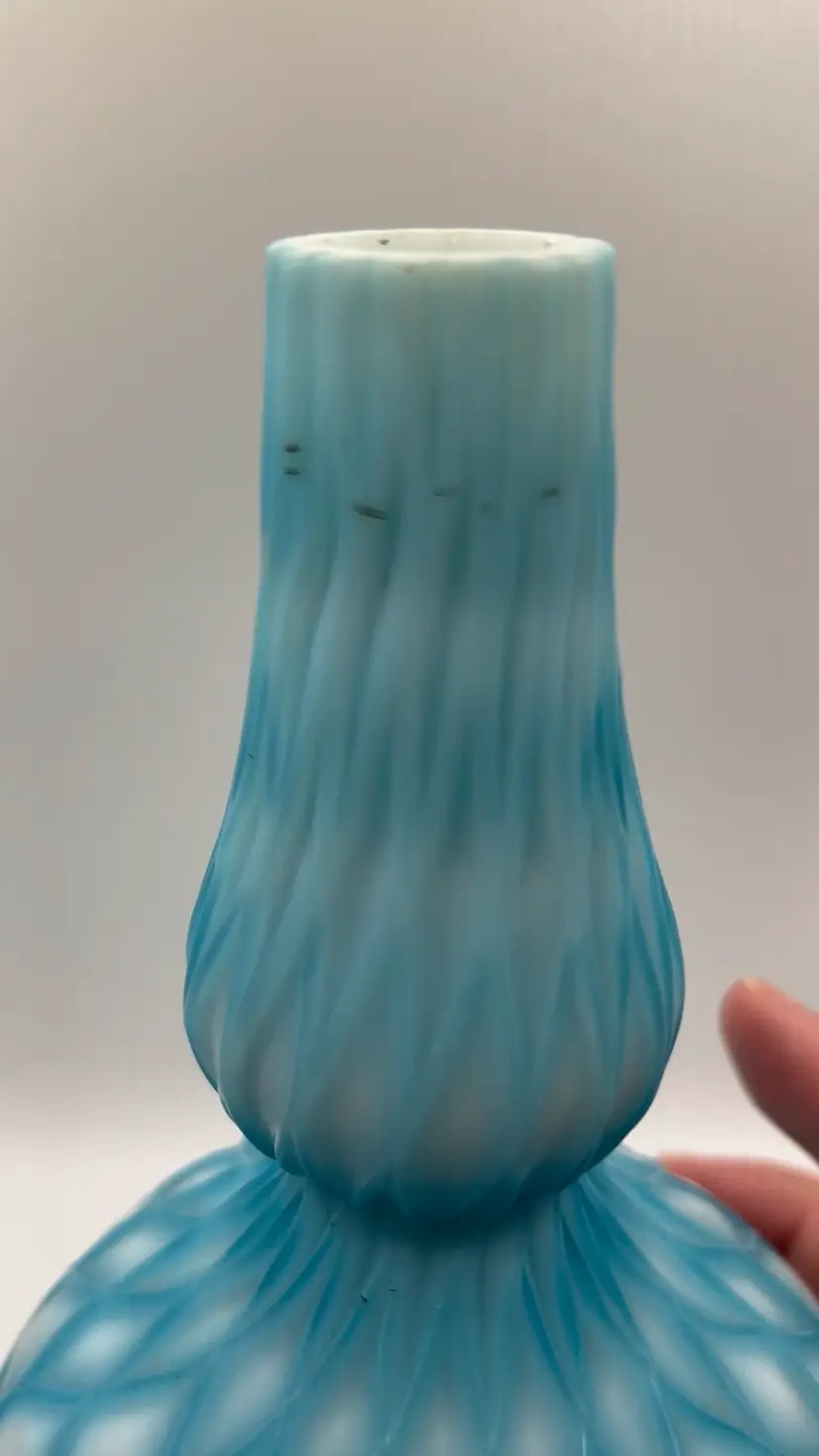Antique Mt. Washington Glass Co. Blue Quilted Satin Glass Vase