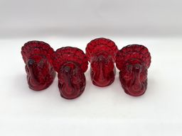 Ruby Red Glass Turkey Candle Holders, Set of 4, Thanksgiving Table Decor