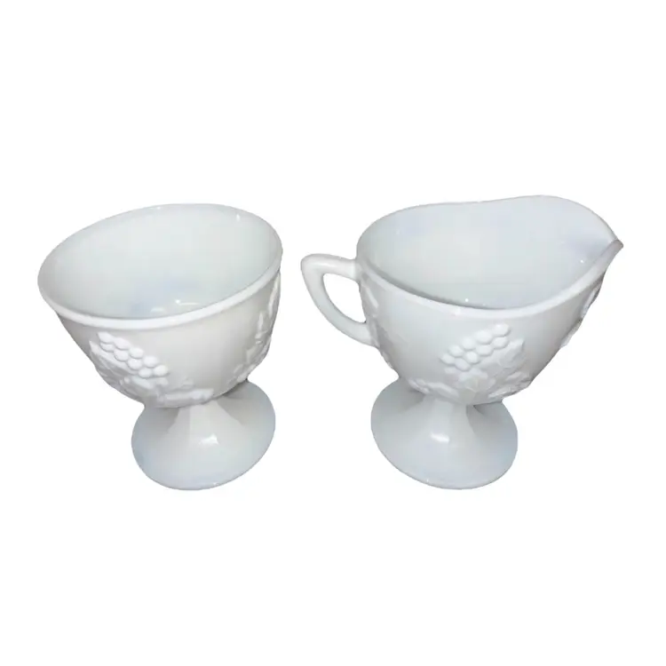 Vintage Indiana Milk Glass Colony Harvest Grape Pedestal Sugar and Creamer Set