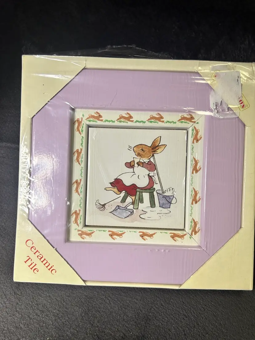 Vintage 2001 Royal Doulton Bunnykins Framed Decorative Ceramic Tile NIB