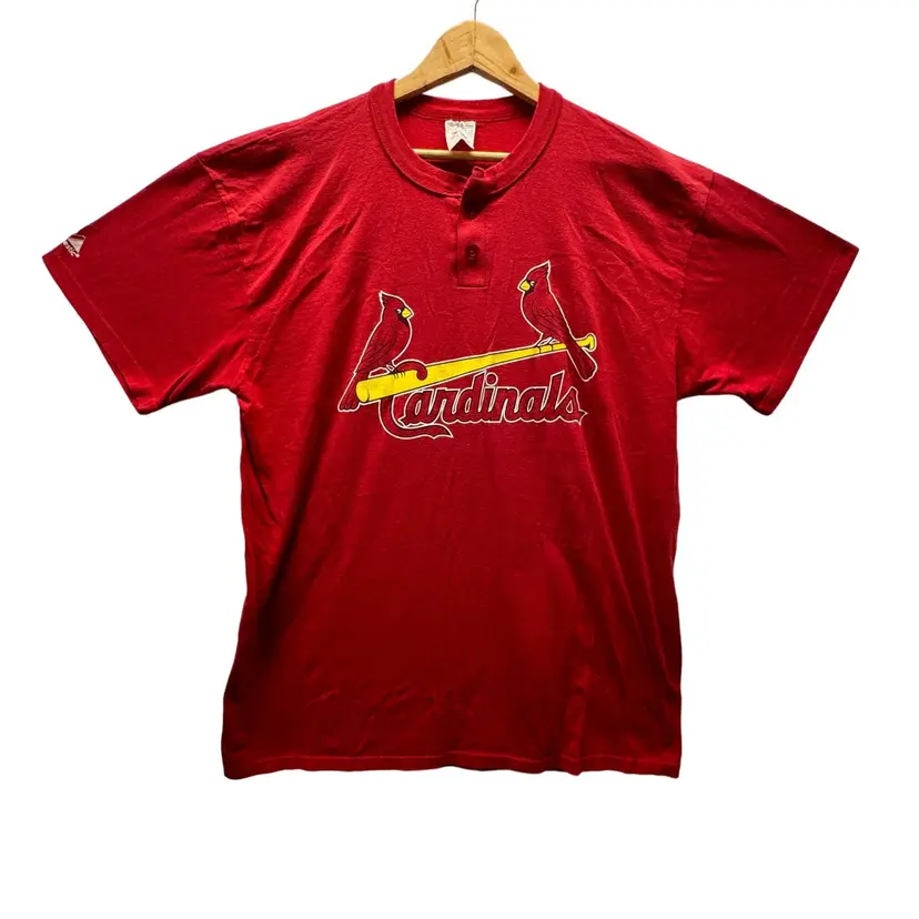 Majestic Size XL Red MLB St. Louis Cardinals Baseball Henley T-Shirt Vintage 90s