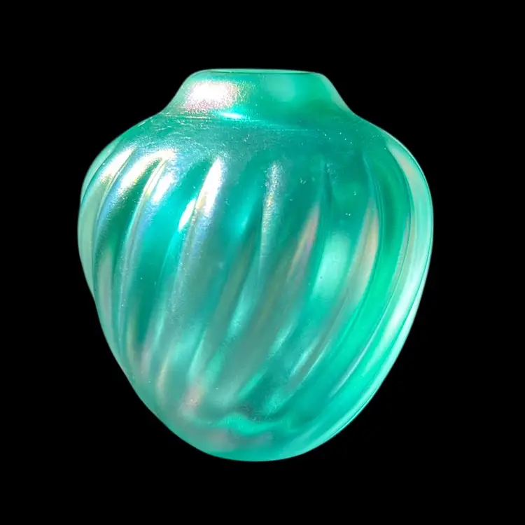 Signed Iridescent Paperweight Vase 3”x3.5”x3”
