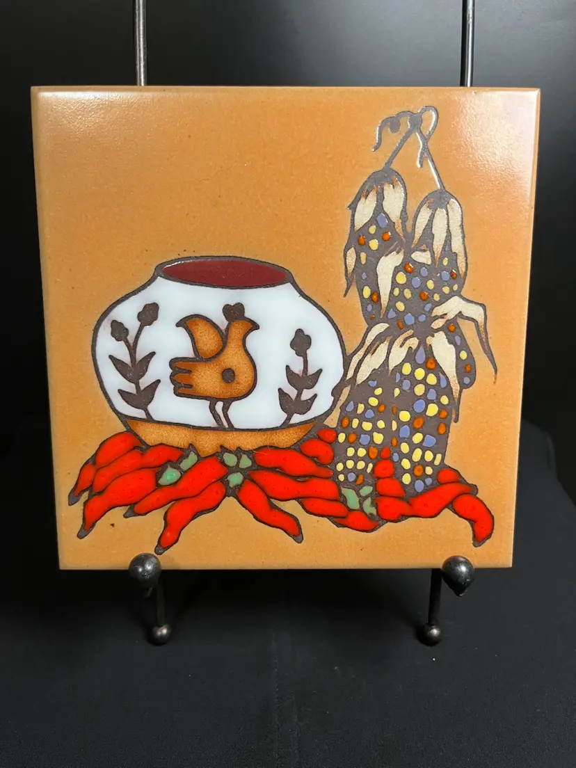 1970s Masterworks Handcrafted Art Tiles. Ceramic Tile Trivet. South Western Design-AND It Has a Bird On It! Lot 51