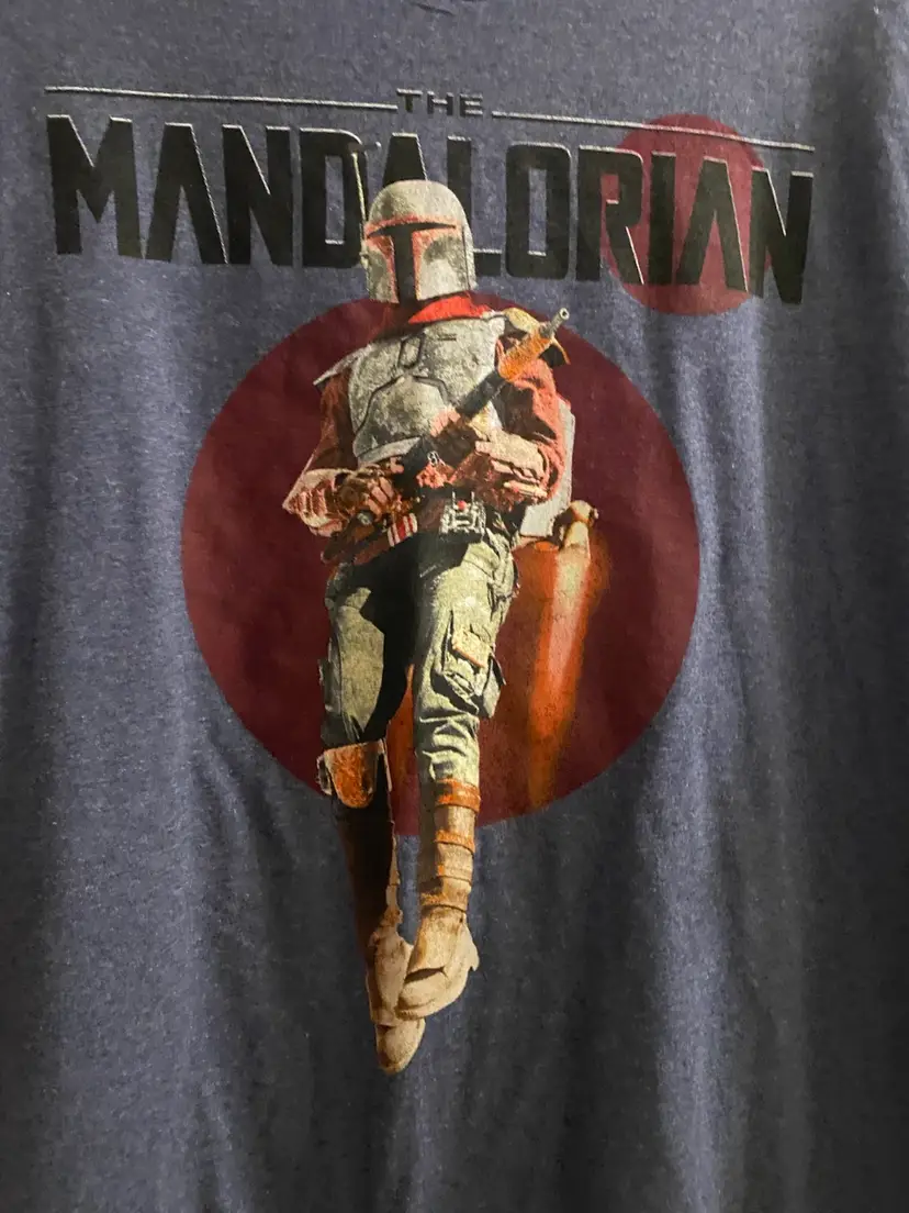 Disney Star Wars Mens Graphic Tee T Shirt XL 44” Blue Mandalorian Full Body