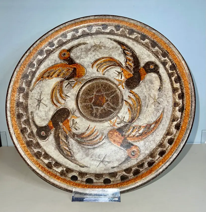 Vintage Italy Pleasant Village Folk Art Ceramic Pottery Bird Plate  *read*