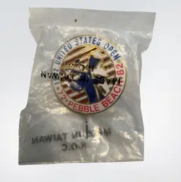Vintage  1992 (1972-82) US Open Championship Pebble Beach Golf Links 1” Commemorative Pin, Taiwan Sealed In Bag