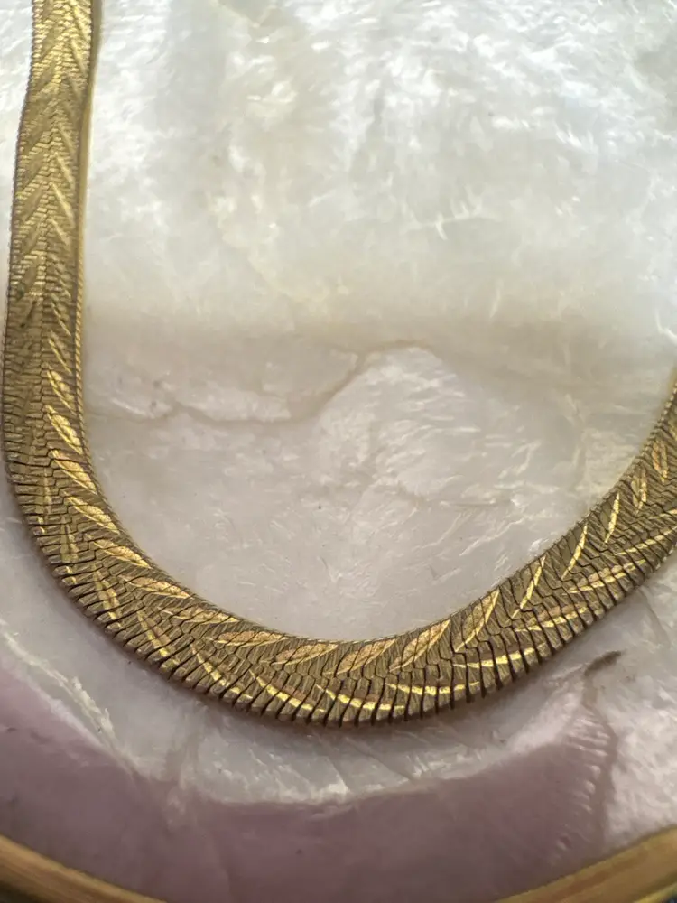 Vintage Napier Herringbone Gold Tone 10.6mm Wide Flat Fancy Snake Chain Necklace 16”