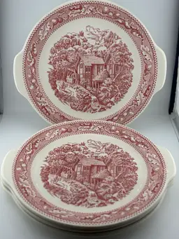 Lot of 4 ROYAL IRONSTONE USA 11.5" MEMORY LANE Cake Plate Platter w/ Handles