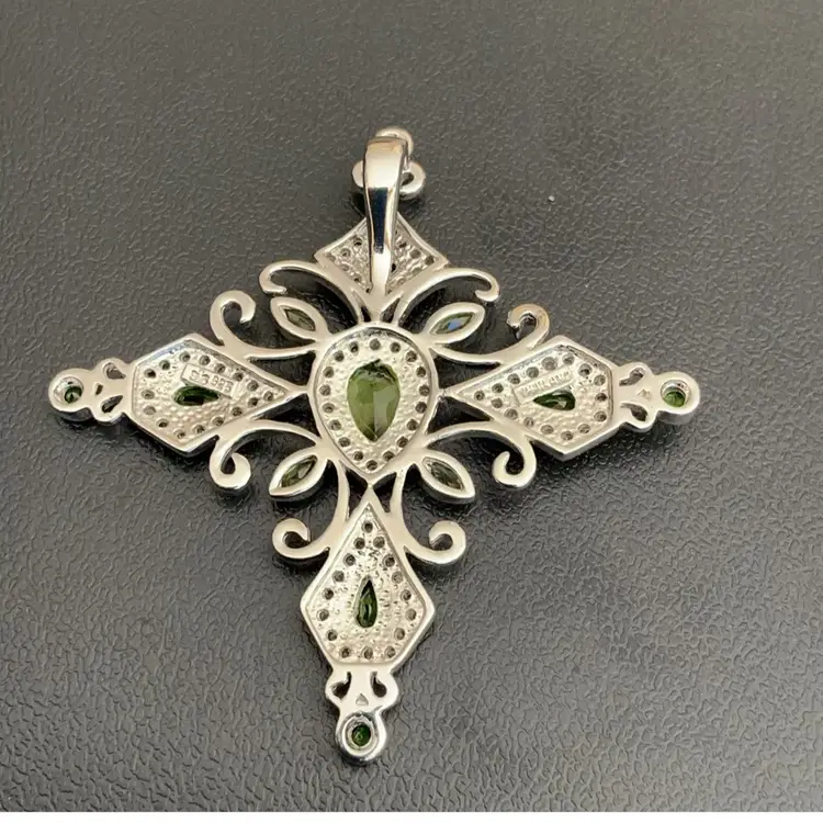 Gothic Peridot CZ Sterling Cross Pendant