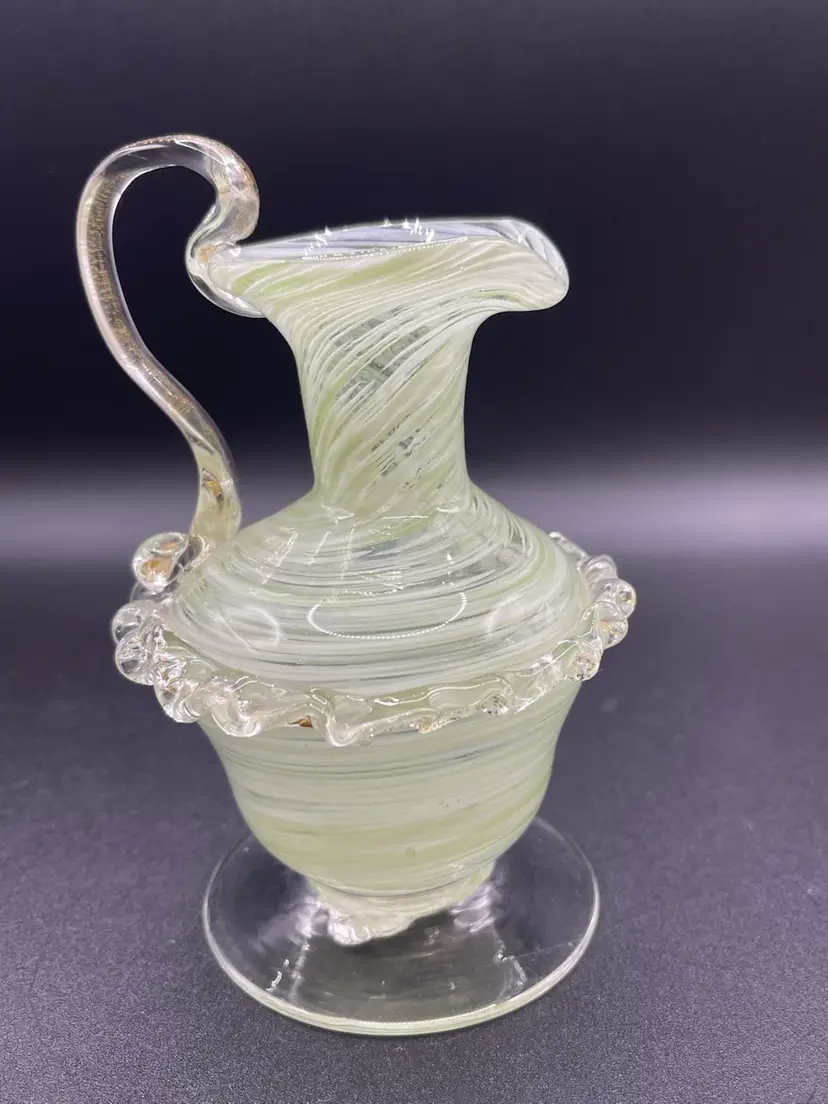 Vintage Venetian Murano Glass Green Swirled Pitcher