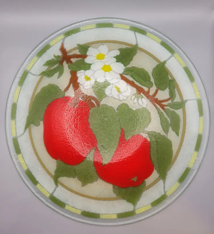 Peggy Karr Fused Glass Apple Blossom Serving/Centerpiece Bowl Signed and Dated 2000