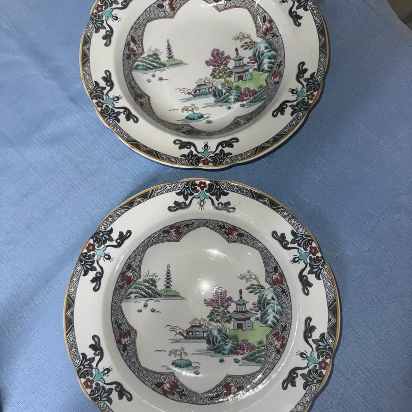 Spode Landscape Gaudy Willow Bone China 10” rimmed Bowl Set of 2