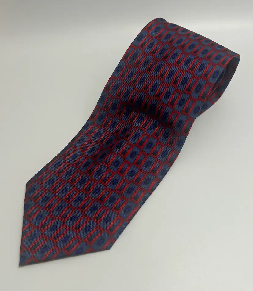 Vintage Oleg Cassini Red/Blue Geometric Pattern Wide Tie 61" x 3.75"
