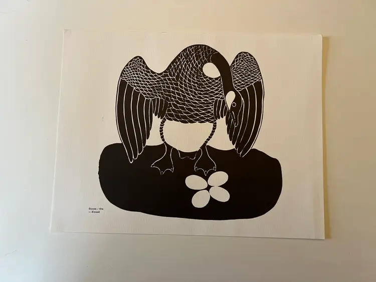 1970s Inuit Art Print - Goose- Sivuak - Vintage Eskimo La Fédération des Coopératives du Nouveau Quebec