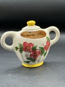 Vintage California Pottery Wall Pocket Tea Pot Planter Hand Painted Pink Floral