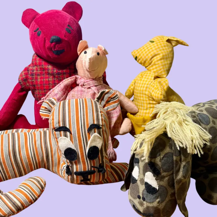 Vintage Handmade Set of 5 WINNIE THE POOH Character Stuffed Animal Plush Toys