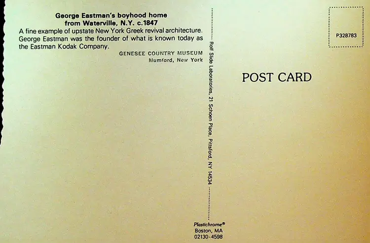 George Eastman's Boyhood Home from Waterville NY Unused Postcard