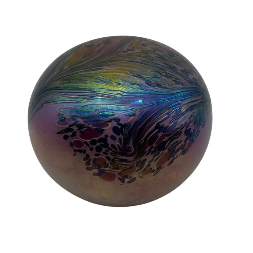 Vintage Nuance Of New Orleans Iridescent Art Glass Paperweight, 3”