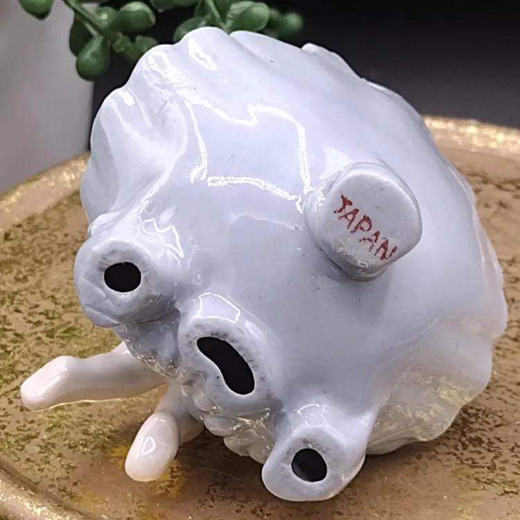 VVintage Japan Porcelain Cherub/Child on Blue Clamshell Vanity Dish Blue Instrument